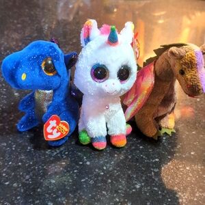 Saffire Pixie & Scorch TY Beanie Babies Fantasy Trio  - 3 lot Boos